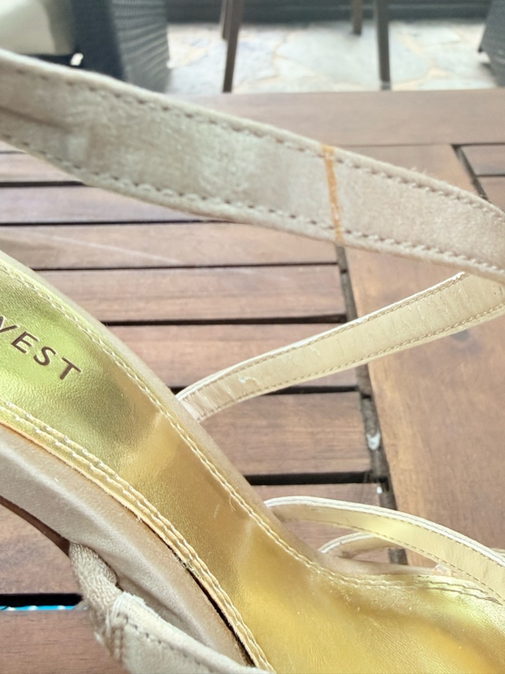 Nine West Nude Gold Glitter Platform Heels Strappy Stiletto Sandals Size 8 - Picture 13 of 17